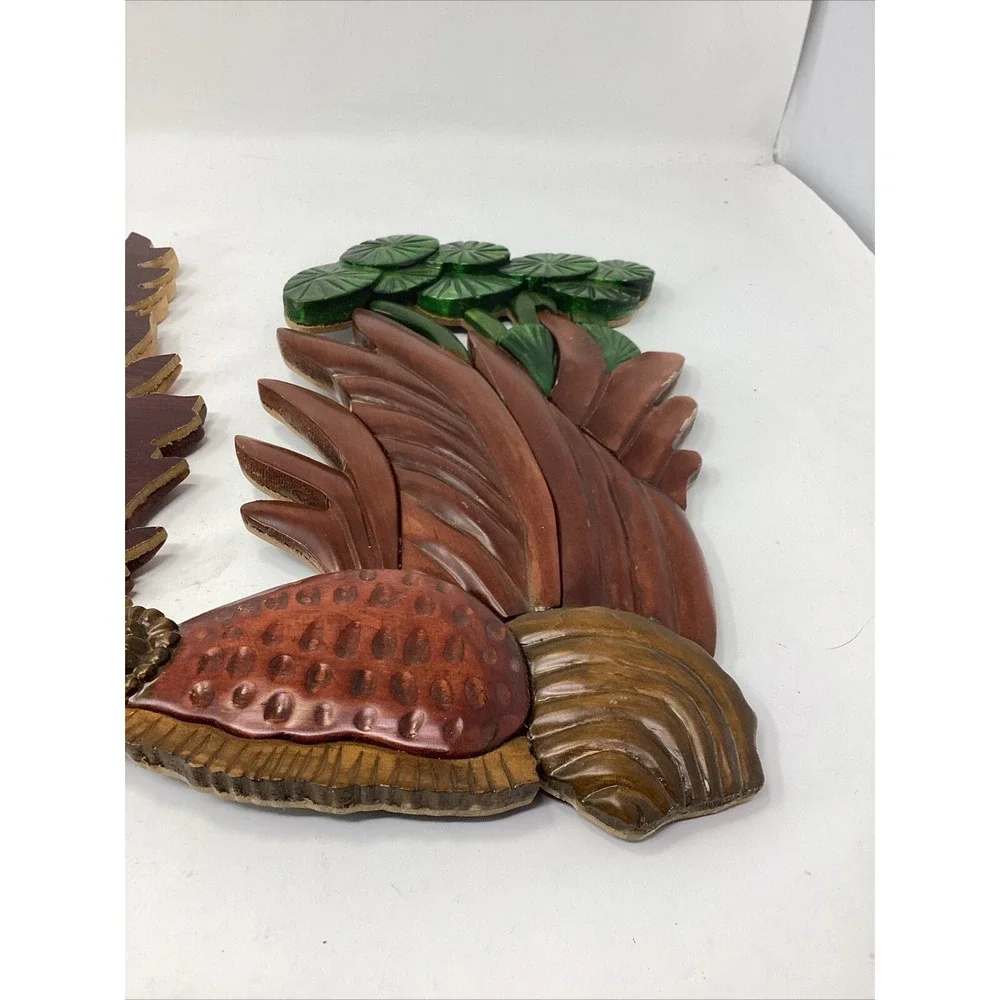 VTG Carved Wooden Tropical Botanical Wall Art Bohemian Decor Lot Of Two 11